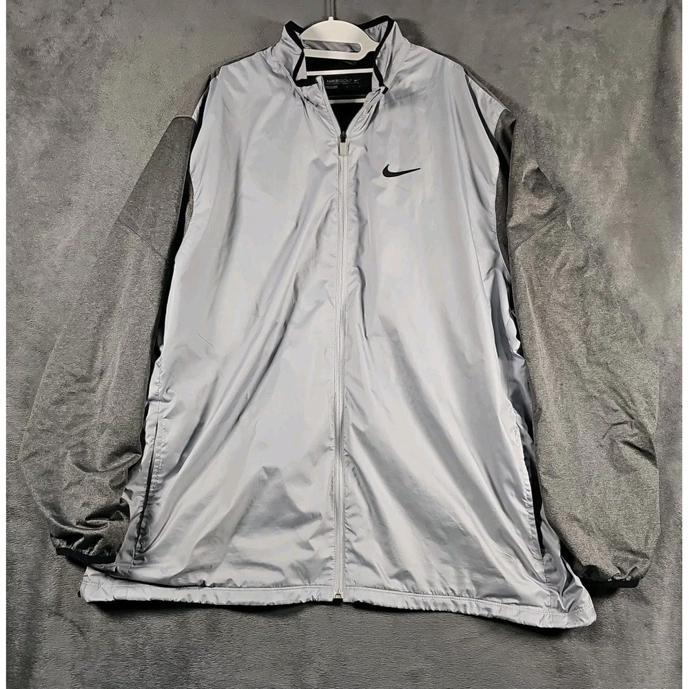 Vintage Nike Golf Windbreaker Track Jacket Full-Zip Pockets Grey Silver Mens 3XL